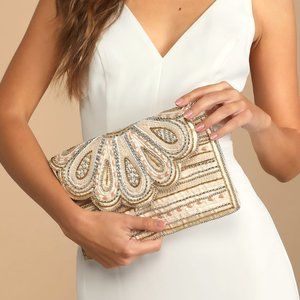 Lulu's - Bring the Radiance Cream Multi Beaded Sequin Clutch